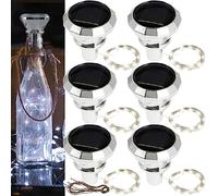 Confezione da 6 luci solari per bottiglie, 2 m, 20 LED, filo di rame, luci impermeabili IP65, luci flessibili con tappo di sughero, accensione e spegnimento automatici, per matrimoni, Natale, feste,