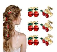Confezione da 6 mini fermagli per capelli a forma di ciliegia, accessori per capelli con strass, per stili a metà più, fermagli per capelli kitsch decorativi, molle in metallo senza pieghe