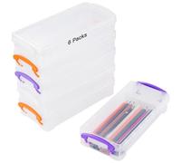 Confezione da 6 organizer per matite di grande capacità, scatola di plastica trasparente con design impilabile e coperchi sicuri per ufficio o aula, Scatola: Trasparente, Manico: Bianco, Viola