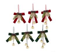 Confezione da 6 ornamenti in velluto a forma di fiocco e campana, per albero di Natale, multicolore, in plastica rossa e verde, con passanti per appenderli, per letto singolo, doppio, triplo