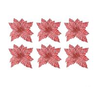 Confezione da 6 ornamenti natalizi artificiali, stella di Natale con petali di flanella e dettagli di neve per alberi, ghirlande e centrotavola (rosso)