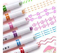 Confezione da 6 penne a doppia linea con decorazione a fiore, forma a curva ondulata, ad asciugatura rapida, ideali per disegni a mano, articoli di cartoleria colorati, stile saudita, adatti per il ri