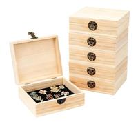 Confezione da 6 piccole cassette in legno naturale con coperchio, 15 x 10 x 5 cm, in legno con cerniere e lucchetto, cassapanca in legno per portagioie, fai da te e hobby