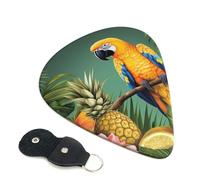 Confezione da 6 plettri estivi per chitarra con pappagallo, ananas e uccellino, con porta plettri in pelle, portachiavi, custodia per plettri, arte astratta, per chitarra elettrica acustica, ukulele