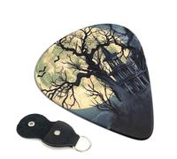 Confezione da 6 plettri per chitarra, 3 diversi spessori, motivo: Halloween Night Dead Tree, con custodia organizer per chitarra elettrica, plettri per chitarre acustiche e bassi (0,46 mm, 0,71 mm