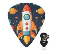 Confezione da 6 plettri per chitarra 3 diversi spessori personalizzati per chitarra razzo clipart Space Ship plettri per chitarra elettrica e basso 4 pezzi 0,46 mm, 4 pezzi 0,71 mm, 4 pezzi 0,96 mm