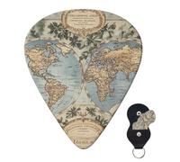 Confezione da 6 plettri per chitarra, 3 diversi spessori, personalizzati, vintage, con mappa del mondo antico, per chitarra elettrica e basso, 4 pezzi da 0,46 mm, 4 pezzi da 0,71 mm, 4 pezzi da 0,96