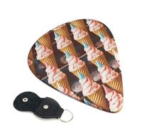 Confezione da 6 plettri per chitarra a forma di coni gelato anni '50, spessore 0,46 mm, in celluloide con supporto in pelle, plettro personalizzato per basso, chitarra elettrica, acustica, regalo per