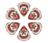 Confezione da 6 plettri per chitarra a forma di cuore con motivo floreale e riccio, spessore medio-pesante, per chitarra acustica, elettrica, ukulele, basso, 0,71 mm