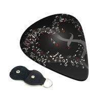 Confezione da 6 plettri per chitarra a forma di cuore con note musicali, con porta plettri in pelle, portachiavi, custodia per plettri, arte astratta, per chitarra elettrica acustica, ukulele, 0,46 mm