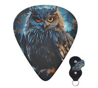 Confezione da 6 plettri per chitarra acustica con custodia organizer, 3 diversi spessori, gufo al chiaro di luna