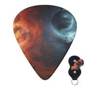 Confezione da 6 plettri per chitarra acustica con custodia organizer, 3 diversi spessori, immagine di una galassia colorata
