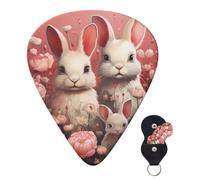Confezione da 6 plettri per chitarra acustica con custodia organizer, 3 diversi spessori, motivo: tre conigli sdraiati in una ghirlanda