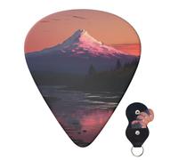 Confezione da 6 plettri per chitarra acustica con custodia organizer, 3 diversi spessori, paesaggio al tramonto, montagne, lago