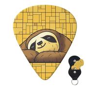 Confezione da 6 plettri per chitarra acustica con custodia organizer, 3 diversi spessori. Un bradipo è sdraiato.