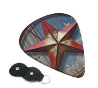 Confezione da 6 plettri per chitarra American Wastern Texas Star, con porta plettro in pelle, portachiavi, custodia per plettri, arte astratta, per chitarra elettrica acustica, ukulele, 0,96 mm