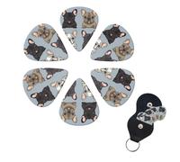 Confezione da 6 plettri per chitarra con bulldog francese, 3 diversi spessori, in celluloide, con supporto per plettro, per chitarra acustica, chitarra elettrica, basso, ukulele