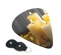 Confezione da 6 plettri per chitarra con farfalla gialla con candele bianche, con porta plettri in pelle, portachiavi, custodia per plettro, arte astratta, per chitarra acustica elettrica, ukulele