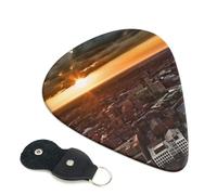 Confezione da 6 plettri per chitarra con immagine di York City Sunset, con porta plettro in pelle, portachiavi, custodia per plettri, arte astratta, per chitarra elettrica acustica, ukulele, 0,46 mm