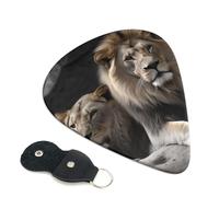 Confezione da 6 plettri per chitarra con leoni maschili e femminili, con porta plettro in pelle, portachiavi, custodia per plettri, arte astratta, per chitarra elettrica acustica, ukulele, 0,71 mm