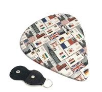 Confezione da 6 plettri per chitarra con motivo a francobollo, 0,46 0,71 0,93 mm, include fantastici plettri per chitarra elettrica, sottili, medi, pesanti, per chitarra acustica, basso, ukulele