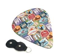 Confezione da 6 plettri per chitarra con motivo a francobollo, 0,46 0,71 0,93 mm, include plettri per chitarra elettrica, sottili, medi, pesanti, per chitarra acustica, basso, ukulele, confezione da 6