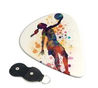 Confezione da 6 plettri per chitarra con motivo ragazza con pallacanestro, con porta plettri in pelle, portachiavi, custodia per plettri, arte astratta, per chitarra elettrica acustica, ukulele, 0,46