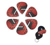 Confezione da 6 plettri per chitarra con note musicali, 3 diversi spessori, in celluloide, con supporto per plettro, per chitarra acustica, chitarra elettrica, basso, ukulele