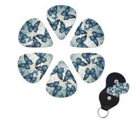 Confezione da 6 plettri per chitarra con scatola organizer da 0,46 0,96 0,71 mm, set di plettri personalizzati per chitarra con farfalla blu, accessori per chitarra acustica e ukulele