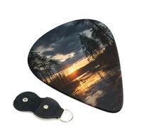 Confezione da 6 plettri per chitarra con scatola portaoggetti 3 diversi spessori da sera nella foresta, plettri per basso, elettrico, acustico, regali di Natale, include 0,46 mm, 0,71 mm, 0,96 mm