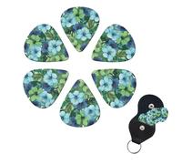 Confezione da 6 plettri per chitarra con scatola portaoggetti da 0,46 0,96 0,71 mm, set di plettri personalizzati per chitarra verde e blu, fiori di ibisco e basso, accessori per chitarra acustica e