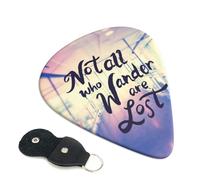 Confezione da 6 plettri per chitarra con scritta "Not All Those Who Wander Are Lost", accessori per basso elettrico e acustico, plettri sottili per chitarra, con borsa organizer