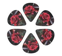 Confezione da 6 plettri per chitarra con stampa romantica rosa rossa, plettri personalizzati per chitarre acustiche, violino, ukulele, basso