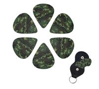 Confezione da 6 plettri per chitarra in celluloide di diverso spessore, colore verde mimetico, con supporto per plettro, per chitarra acustica, chitarra elettrica, basso, ukulele