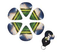 Confezione da 6 plettri per chitarra in celluloide di diverso spessore, con supporto per plettro, per chitarra acustica, chitarra elettrica, basso, ukulele