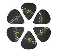 Confezione da 6 plettri per chitarra in celluloide di lusso, con note musicali, calibri sottili, medi e pesanti, per chitarra elettrica, acustica, basso e ukulele.