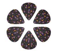 Confezione da 6 plettri per chitarra in celluloide di lusso, motivo: Halloween, streghe e gatti neri, calibri sottili, medi e pesanti, per chitarra elettrica, acustica, basso e ukulele.