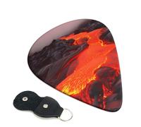 Confezione da 6 plettri per chitarra in lava rossa, con porta plettri in pelle, portachiavi, custodia per plettro, arte astratta, per chitarra elettrica acustica, ukulele, 0,96 mm
