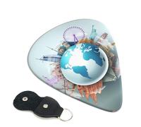 Confezione da 6 plettri per chitarra Let's go Travel Around the World, accessori per basso, chitarra acustica elettrica, ukulele, plettri medi per chitarra, con borsa organizer