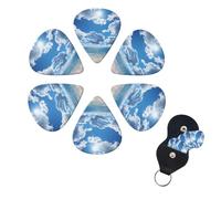 Confezione da 6 plettri per chitarra personalizzati con stampa a nuvola blu e bianca, supporto per plettro per chitarre acustiche, violino, ukulele, basso