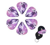 Confezione da 6 plettri per chitarra personalizzati con stampa di cane viola, supporto per plettro per chitarre acustiche, violino, ukulele, basso