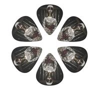 Confezione da 6 plettri per chitarra premium a forma di bambola horror spaventosa, neri, semi-rotondi in celluloide per chitarra elettrica, acustica e bassisti, calibri 0,46 mm/0,71 mm/0,96 mm