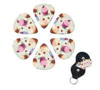 Confezione da 6 plettri personalizzati per chitarra, deliziosi cupcake, supporto per plettro per chitarra acustica, violino, ukulele, basso