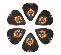 Confezione da 6 plettri semi-rotondi professionali per chitarra, motivo: teschio di fuoco e fiamma, palette premium per chitarre elettriche e acustiche, elementi essenziali per chitarristi, 0,46-0,