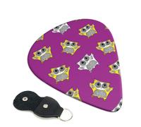 Confezione da 6 plettri viola per chitarra con gufo eccentrico - 0,46 0,71 0,93 mm, include plettri per chitarra elettrica, sottili, medi e pesanti, per chitarra acustica, basso, ukulele, confezione