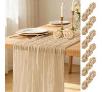 Confezione da 6 runner da tavola beige, 43,2 x 274,3 cm, in garza trasparente, stile rustico, bohémien, per formaggi, feste nuziali, baby shower, compleanni, decorazioni primaverili