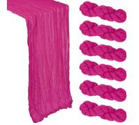 Confezione da 6 runner da tavola in garza rosa acceso, 3 m, in garza e formaggio, 89 x 305 cm, in tessuto rustico e trasparente, per feste, baby shower, matrimoni, centrotavola per la casa