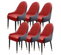 Confezione da 6 sedie da pranzo moderne in morbida pelle imbottita in microfibra con gambe in legno, eleganti poltrone rosso rubino e nero, per mobili da cucina e soggiorno