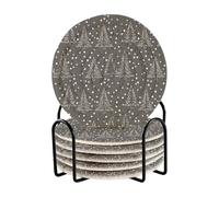 Confezione da 6 sottobicchieri assorbenti con supporto, motivo natalizio, grigio scuro, bianco, albero e neve, adatti per tipi di tazze