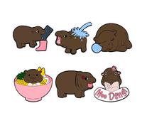 Confezione da 6 spille a forma di ippopotamo a forma di animale, alla moda, con struttura in lega, adatta per zaini alla moda, ornamento per borsa scolastica